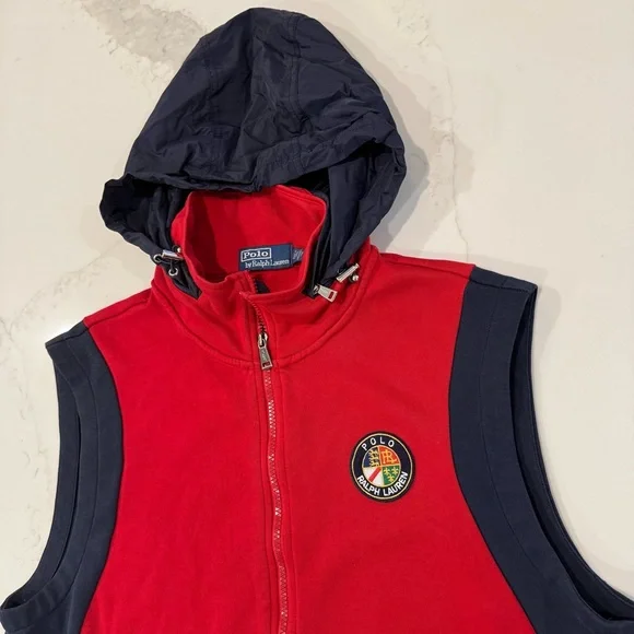 Polo Ralph Lauren Downhill Skier Double Knit Hooded Vest Cookie Men’s Large Red - Picture 2 of 11